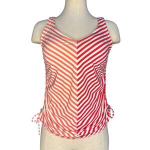 Lands’ End Red & White Striped Ruched Tankini Top Size 8
